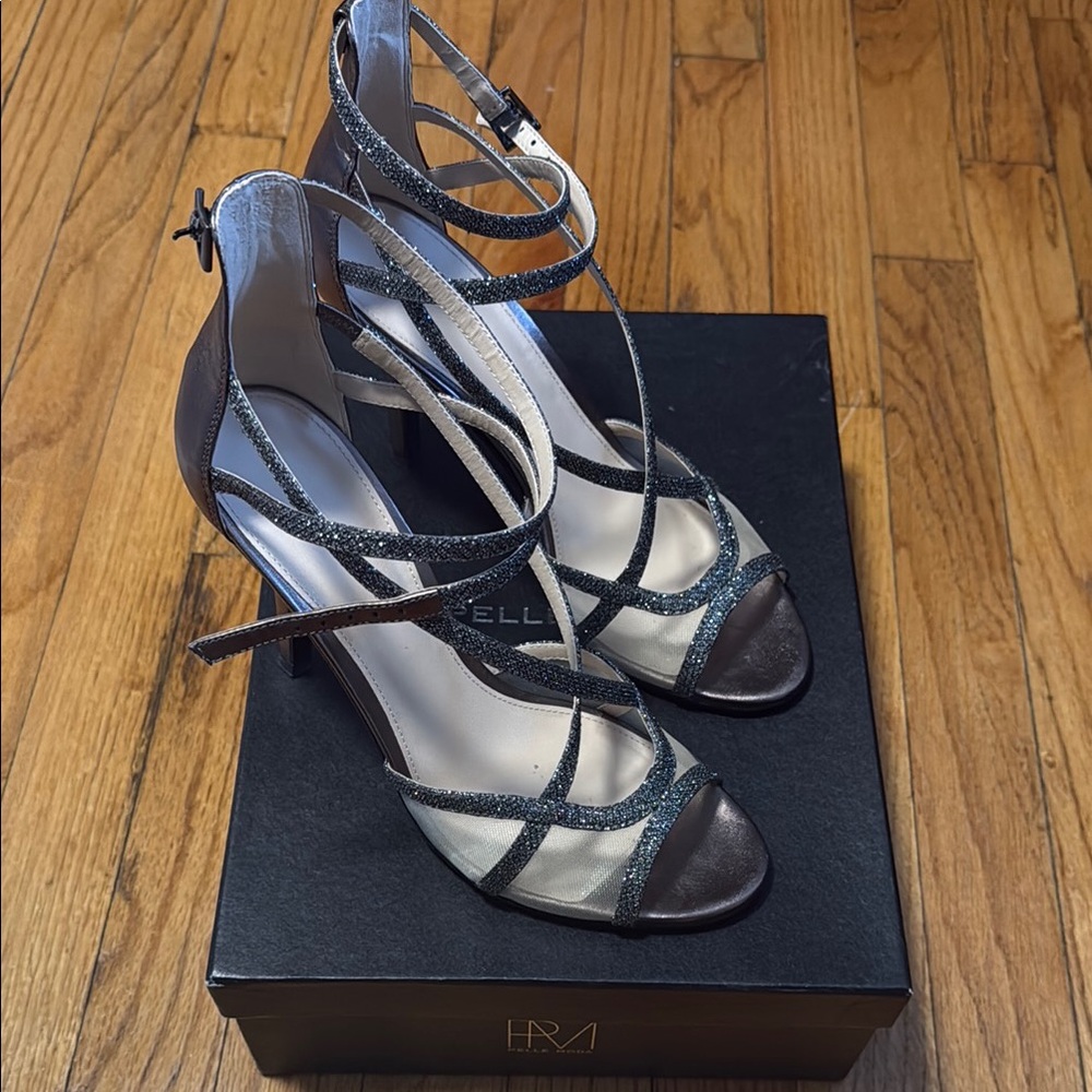 Black and Silver Strappy Stiletto Heels